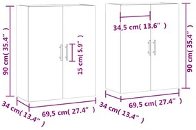 Ντουλάπια Τοίχου 2 τεμ. Γκρι Sonoma 69,5 x 34 x 90 εκ. - Γκρι