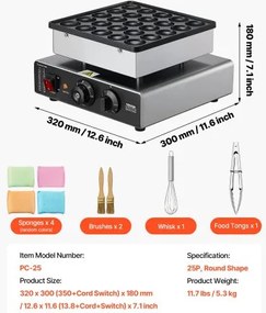 VEVOR 25PCS Mini Pancake Maker Commercial Electric Dutch Baker Poffertjes Grill