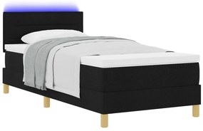 vidaXL Κρεβάτι Με Υποστήριξη Με Στρώμα & LED Μαύρο 90x190 εκ. Ύφασμα