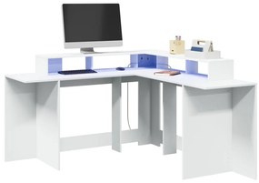 Γραφείο με LED Λευκό 152x152x91 εκ. από Επεξεργασμένο Ξύλο