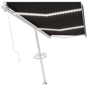 vidaXL Τέντα Συρόμενη Χειροκίνητη με LED Ανθρακί 600 x 350 εκ.