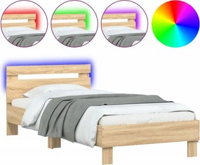 vidaXL Πλαίσιο Κρεβατιού με Κεφαλάρι/LED Sonoma δρυς 90x200 εκ.