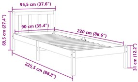 ΠΛΑΙΣΙΟ ΚΡΕΒΑΤΙΟΥ ΜΑΚΡΥ ΧΩΡΙΣ ΣΤΡΩΜΑ 90X220 ΕΚ ΜΑΣΙΦ ΠΕΥΚΟ 852444