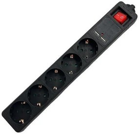 LAMTECH 5WAY SURGE PROTECTOR WITH 2xUSB 5xSCHUKO BLACK