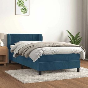 vidaXL Κρεβάτι Boxspring με Στρώμα Σκούρο Μπλε 90x190 εκ. Βελούδινο
