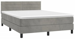 vidaXL Κρεβάτι Boxspring με Στρώμα Ανοιχτό Γκρι 140x190 εκ. Βελούδινο