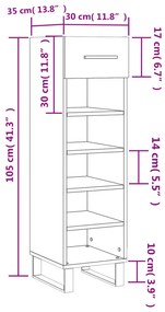 Παπουτσοθήκη Λευκή 30 x 35 x 105 εκ. από Επεξεργασμένο Ξύλο - Λευκό