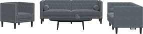 vidaXL Καναπές Chesterfield Σετ 3 Τεμ. με Στηρίγματα Σκ. Γκρι Βελούδο