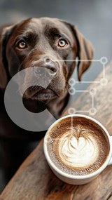 Σετ των 2 Intra Συλλεκτικό Ξύλινο Παζλ Plywood 4mm - Σκύλος Λαμπραντόρ που κοιτάζει το φλιτζάνι καφέ Σε Ξύλινο Κουτί - Διαστάσεις: 10x10 cm – 25 κομμάτια