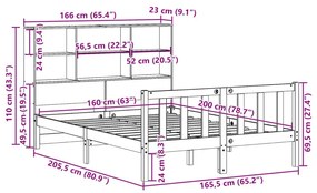 Κρεβάτι Βιβλιοθήκη Χωρίς Στρώμα 160x200 εκ Μασίφ Ξύλο Πεύκου - Καφέ