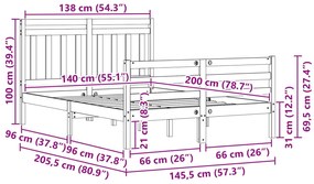 vidaXL Σκελετός Κρεβατιού με κεφαλάρι Κερωτό καφέ 140 x 200 cm