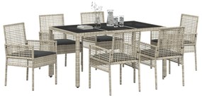 vidaXL Σετ Εξωτερικής Τραπεζαρίας 7 Τεμαχίων με Μαξιλάρια Ανοιχτό Γκρι Πολυ Ράταν