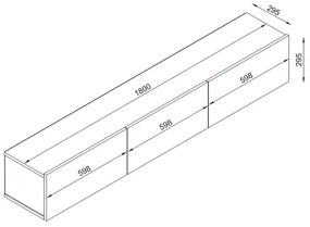 Έπιπλο τηλεόρασης επιτοίχιο Damla Megapap με LED χρώμα καρυδί 180x29,5x29,5εκ.