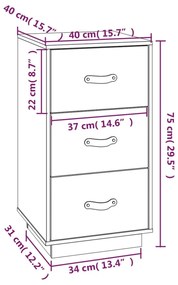 Κομοδίνο Λευκό 40x40x75 εκ. από Μασίφ Ξύλο Πεύκου - Λευκό