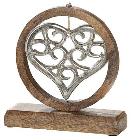 Διακοσμητικό ArteLibre Καρδιά Σε Κύκλο Ασημί/Φυσικό Αλουμίνιο/Ξύλο 5x18x21cm