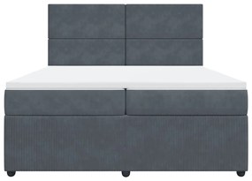 Κρεβάτι Boxspring με Στρώμα Σκούρο Γκρι 200x200 εκ. Βελούδινο - Γκρι