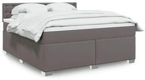 vidaXL Κρεβάτι Boxspring με Στρώμα Γκρι 180x200 εκ. Συνθετικό Δέρμα