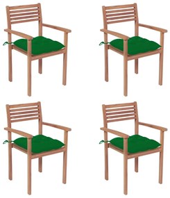 3062309 vidaXL Καρέκλες Κήπου 4 τεμ. από Μασίφ Ξύλο Teak με Πράσινα Μαξιλάρια Πράσινο, 1 Τεμάχιο