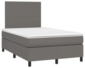 vidaXL Κρεβάτι Boxspring με Στρώμα & LED Γκρι 120x200 εκ. Συνθ. Δέρμα