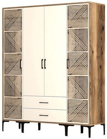 Ντουλάπα Τετράφυλλη Kumsal 845HCT5471 160x47,5x201,4cm Walnut-Cream Τετράφυλλη