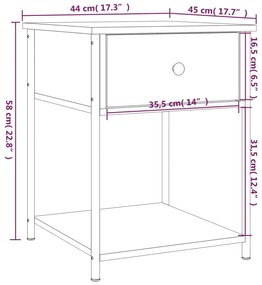 Κομοδίνο Καπνιστή Δρυς 44 x 45 x 58 εκ. από Επεξεργασμένο Ξύλο - Καφέ