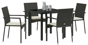 vidaXL Σέτ φαγητού για κήπο με μαξιλάρι 5 pcs Μαύρο Πολυ ράταν