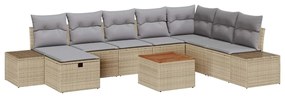 vidaXL Σετ Καναπέ Κήπου με μαξιλάρι 9 pcs Μπεζ συνθετικό ρατάν
