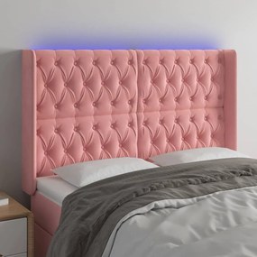 Κεφαλάρι Κρεβατιού LED Ροζ 163x16x118/128 εκ. Βελούδινο - Ροζ