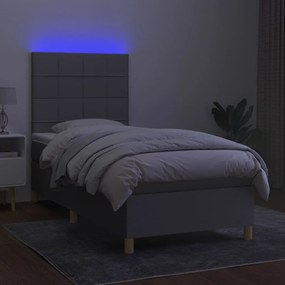vidaXL Κρεβάτι Boxspring με Στρώμα &amp; LED Αν.Γκρι 90x200 εκ. Υφασμάτινο