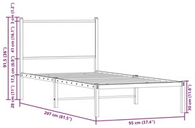 Σκελετός Κρεβ. Χωρίς Στρώμα Sonoma Δρυς 90x200 εκ. Μεταλλικό - Καφέ