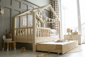 Κρεβάτι Παιδικό Montessori  House Bed Plus με κάγκελα 30cm  +  Συρτάρι  σε Φυσικό  Ξύλο  100×200cm  Luletto (Δώρο 10% έκπτωση στο Στρώμα)