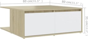 vidaXL Τραπεζάκι Σαλονιού Λευκό/Sonoma Δρυς 80x80x31 εκ. Επεξ. Ξύλο