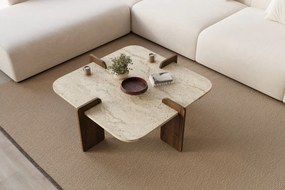 Τραπεζάκι Σαλονιού Τραβερτίνη / Καρυδί MEVA 90x90x35