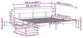 Σκελετός Κρεβατιού Χωρίς Στρώμα 200x200 εκ Μασίφ Ξύλο Πεύκου - Καφέ