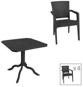 Τραπεζαρία Groovy-Halcyon σετ 5τεμ PP ανθρακί 80x80x74,5εκ 80x80x74.5 εκ.