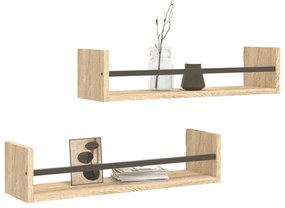 vidaXL Ράφια Τοίχου με Μπάρα 2 τεμ. Sonoma Δρυς 60 x 16 x 14 εκ.