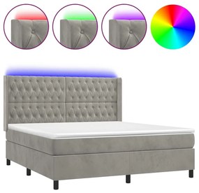 Κρεβάτι Boxspring με Στρώμα &amp; LED Αν.Γκρι 180x200 εκ. Βελούδινο - Γκρι