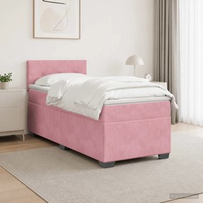 vidaXL Κρεβάτι box spring με στρώμα Ροζ 100 x 200 cm Βελούδο