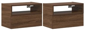 Κομοδίνα Επιτοίχια 2 τεμ. Καφέ Δρυς 45x26x28,5 εκ. - Καφέ