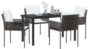 vidaXL Σετ 5 Τεμαχίων Καφέ Τραπεζαρίας με Μαξιλάρια σε Πολυ Ρατάν