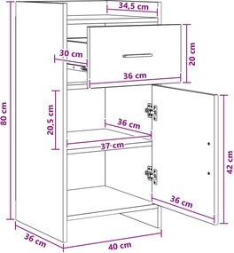 vidaXL Πλαϊνό γραφείο Παλαιωμένο ξύλο 40 x 36 x 80 εκ