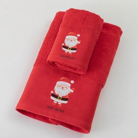Borea Πετσέτες Χριστουγεννιάτικες Σετ 2ΤΜΧ Santa Claus Κόκκινο 50 x 90 / 30 x 50 cm Κόκκινο