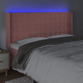 vidaXL Κεφαλάρι Κρεβατιού LED Ροζ 203x16x118/128 εκ. Βελούδινο