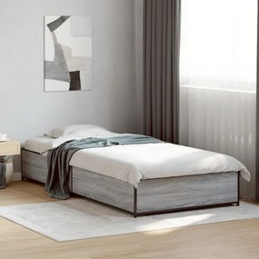 vidaXL Πλαίσιο Κρεβατιού Γκρι Sonoma 90 x 190 εκ. Επεξ. Ξύλο & Μέταλλο