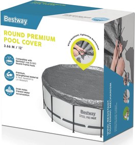 Bestway Κάλυμμα Πισίνας Ø3,66 μ Γύρος Πολυεστέρας Γκρι