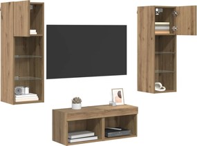 vidaXL Βάσεις τηλεόρασης Επιτοίχιο 4 pcs Μαύρη Οξυά Επεξεργασμένο ξύλο