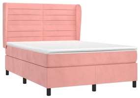 Κρεβάτι Boxspring με Στρώμα Ροζ 140x200 εκ. Βελούδινο - Ροζ