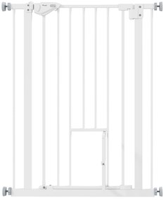 Πόρτα ασφαλείας PawHut με πορτάκι για γάτες, χωρίς τρύπημα, μεταβλητό πλάτος 74-80 cm, άνοιγμα με ένα χέρι, μέταλλο, λευκό