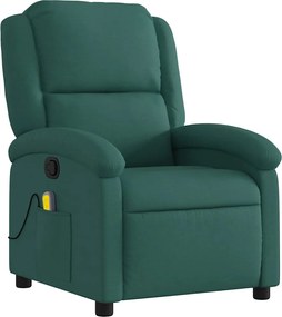 vidaXL Πολυθρόνα Μασάζ Ανακλινόμενη Σκούρο Πράσινο Υφασμάτινη