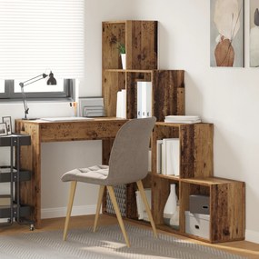 vidaXL Γωνιακό γραφείο με ράφι Παλαιό ξύλο 101.5 x 149.5 x 149.5 εκ.